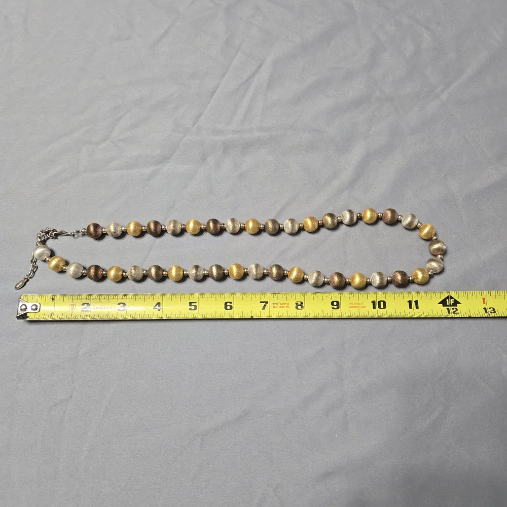 Nolan Miller Always Young At Heart Tri Color Beaded Necklace Textured Gold Tone - Picture 4 of 4